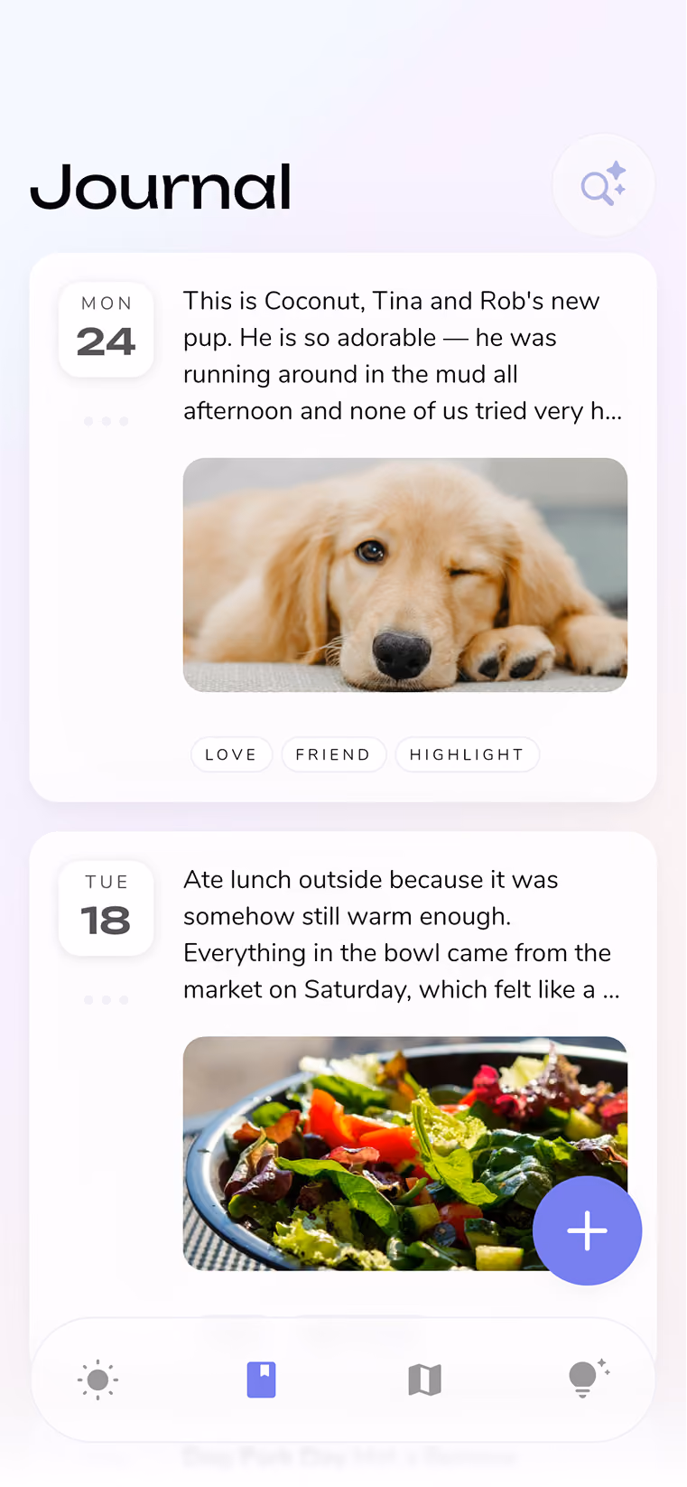 Reflection journal entry interface