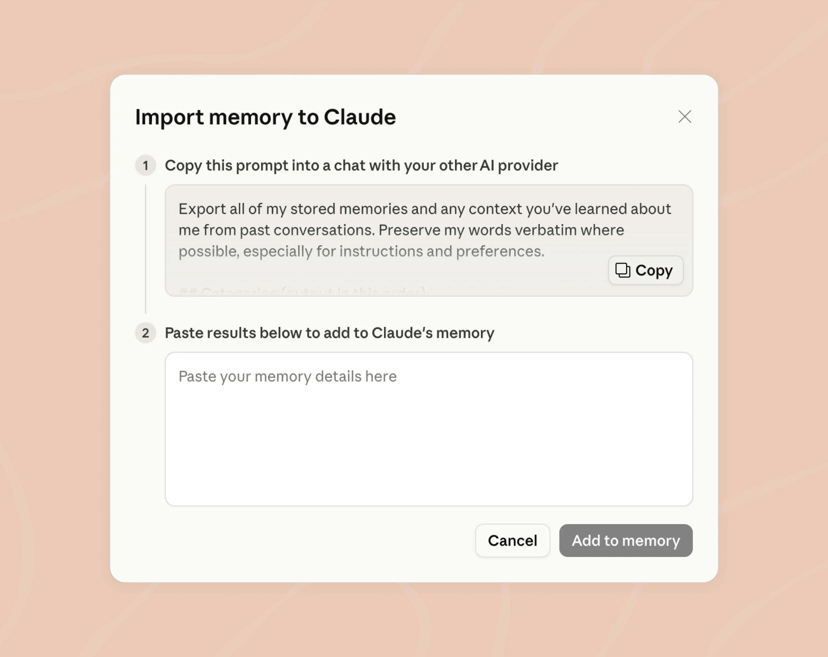 Claude memory import workflow