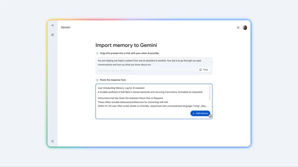 Gemini Import Memory interface